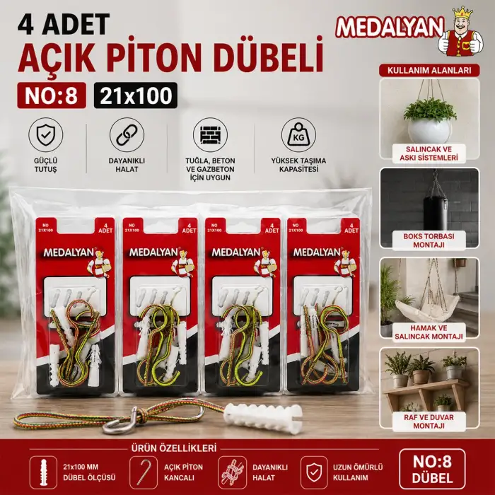 Egonex Medalyan Dl-28 ( 21x100 ) ( 4pcs ) Açık Piton Dübelli*12x10