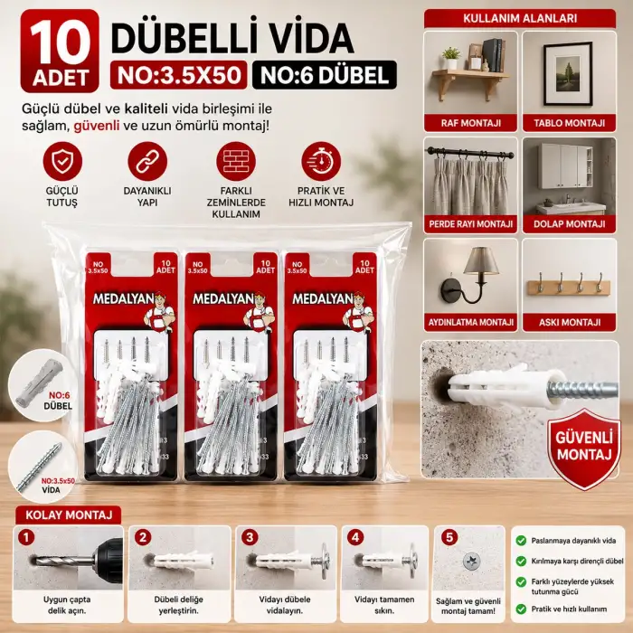 Egonex Medalyan Dl-33 ( 3.5x50 ) ( 10pcs ) Dübelli Vida*12x10