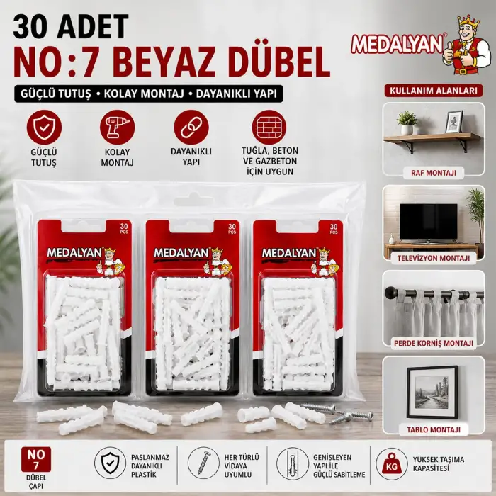 Egonex Medalyan Dl-37 ( No-7 ) ( 30pcs ) Dübel Beyaz & Plastik*12x9