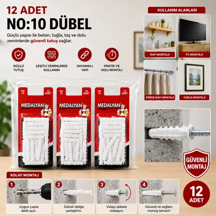 Egonex Medalyan Dl-48 ( No-10 ) ( 12pcs ) Dübel Beyaz & Plastik*12x9