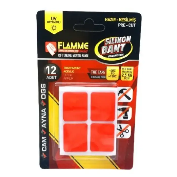 Flamme Silikon ( 12pcs ) Çift Taraflı ( Montaj ) Bant*25x10