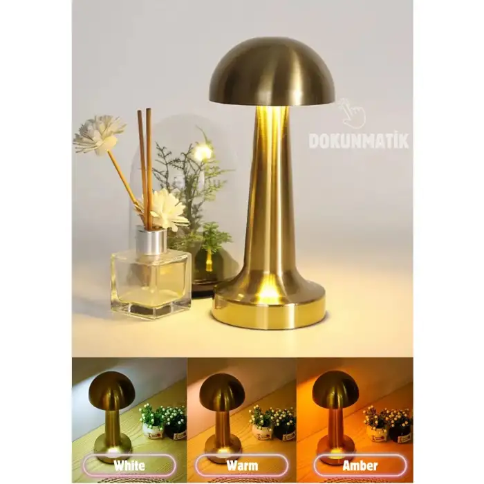 Forlife Dekoratif Şarjlı Led Mantar Masa Lambası Gold Fl-8055