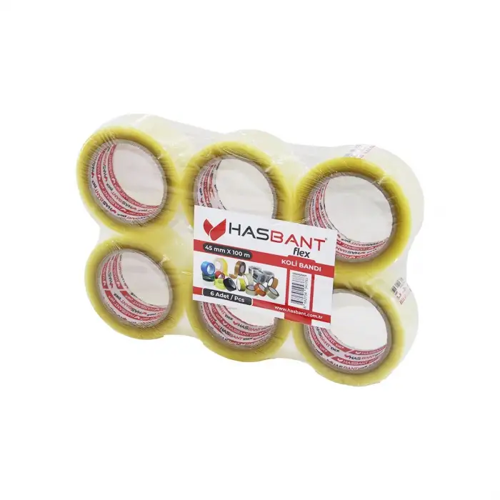 Hasbant ( Şeffaf ) ( 45mmx100mt ) Flex Hotmelt Koli Bantı*6x12