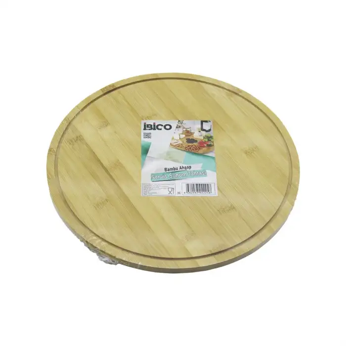 İbico İ22-225 ( Yuvarlak=30cm ) ( Döner Tablalı ) Ahşap Bambu Sunum Tepsisi & Mini Sofra*24