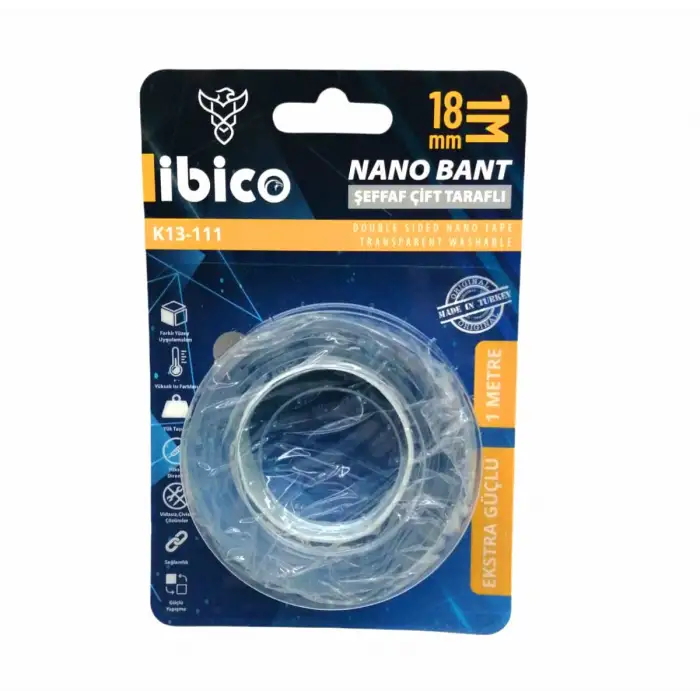 İbico K13-111 ( 1.8cmx1mt ) ( Nano Bant ) Şeffaf Çift Taraflı*24x12