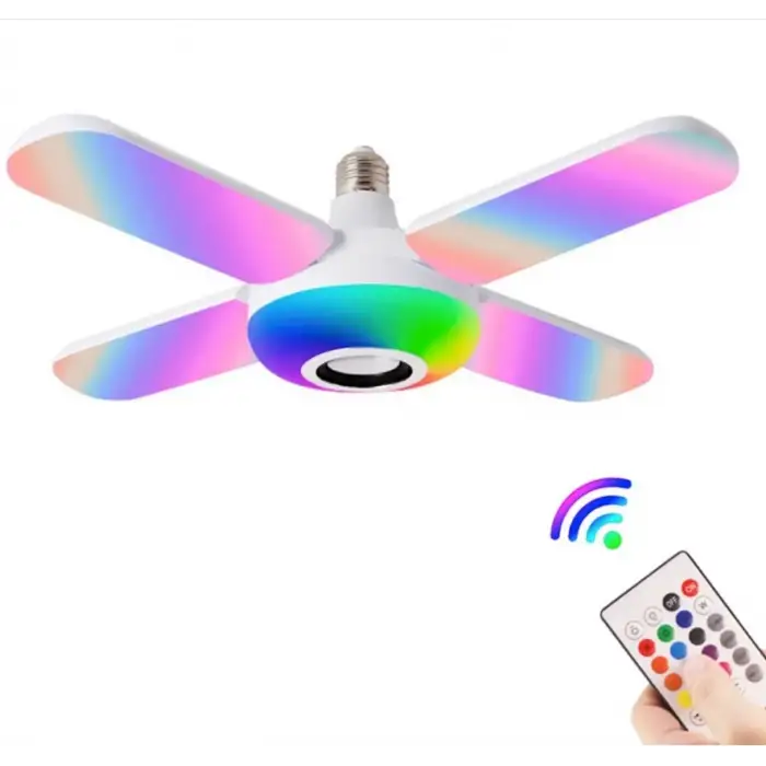 Lamba 4 Kanatlı E27 Duya Takılan Kumandalı Katlanabilir Led Müzik Lamba Işığı Avize Bluetooth Hoparlör