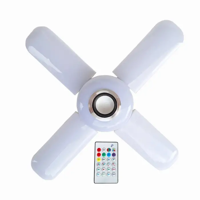 Lamba 4 Kanatlı E27 Duya Takılan Kumandalı Katlanabilir Led Müzik Lamba Işığı Avize Bluetooth Hoparlör