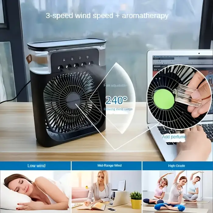 Masaüstü Mini Su Ve Buz Hazneli Buhar Püskürtmeli 3in1 Vantilatör Fan