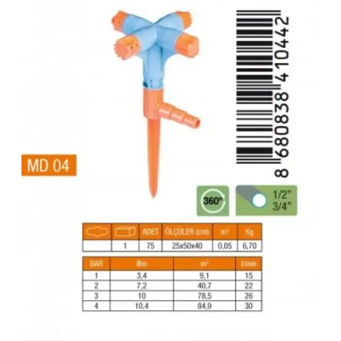 Medalyan Md-04 ( 4lü & Normal ) Sprınk Fiskiye (kısa Meme)*5x15