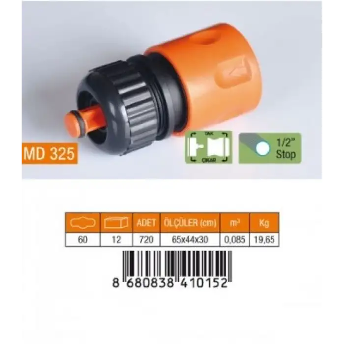 Medalyan Md-325 ( 1/2 ) Hortum Bağlantı Adaptörü ( Stoplu )*60x12