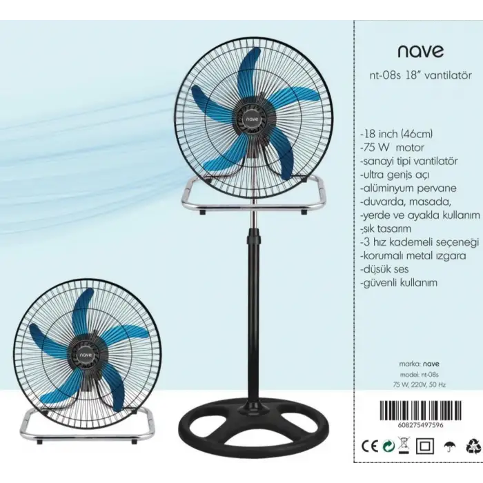 Nave Vantilatör Nt-08s 18 Inch. Sanayi Tipi Vantilatör. 18 ( 46 Cm.) 75 Watt Motor