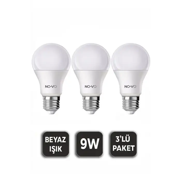Novo 3’lü Led Ampul 9w Beyaz Işık E27