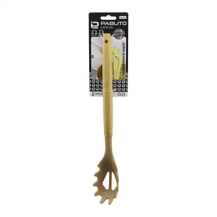 Pablıto Home Pbt-207 ( 30.7cm ) ( Silikon ) ( Makarna Servis Kaşık ) ( Ahşap Bambu Sap )*24x6