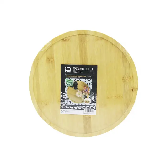 Pablıto Home Pbt-311 ( Yuvarlak=30cm ) ( Döner Tablalı ) Ahşap Bambu Sunum Tepsisi & Mini Sofra*24