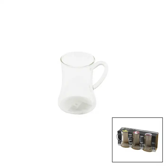 Pablıto Home Pbt-379 ( 3pcs ) ( Kulplu ) Cam Çay Bardak ( 180ml )*16=k