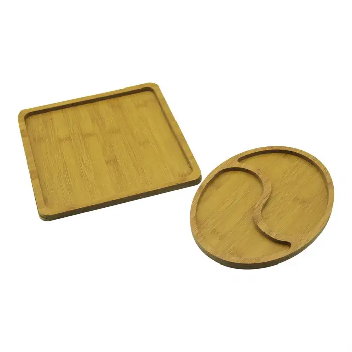 Pablıto Pbt-519 (kare & 2 Bölmeli Oval) (2 Model) (ahşap) Sunum Tepsi Set (kare=26cm) (2-dalgalı Bölme Oval=19.5x26cm)*24=k