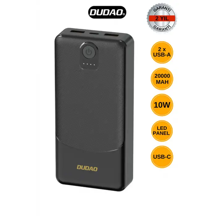 Powerbank Dudao K10pro 2.4a 20000mah 2 X Usb-a - Siyah