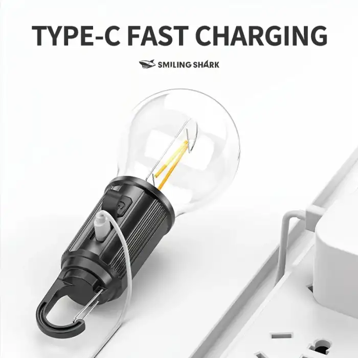 Rustik Taşınabilir Şarjlı Tasarruflu Ampul 10w Led Lamba Type-c Şarj Askılı Asma Aydınlatma