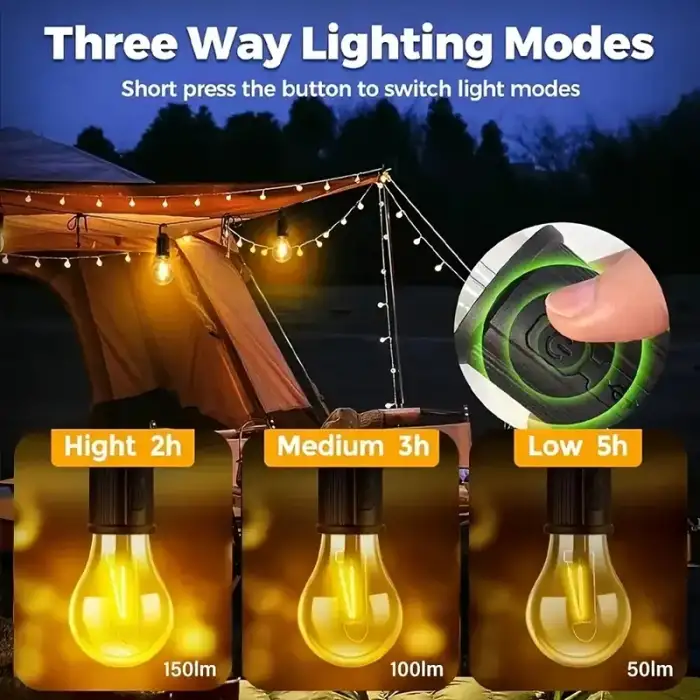 Rustik Taşınabilir Şarjlı Tasarruflu Ampul 10w Led Lamba Type-c Şarj Askılı Asma Aydınlatma