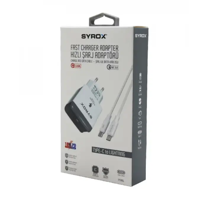 Syrox Pd18l ( İphone ) ( Type-c To Lıghtnıng ) ( Hızlı ) Ev Şarj Seti 3.0a 18w Pd*200