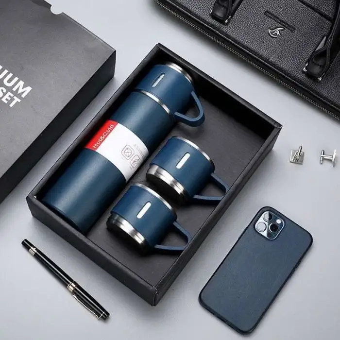 Vacuum Flask Set ( Çantalı ) ( 3pcs Bardaklı ) Renkli Çelik Termos Seti ( 500ml )*50