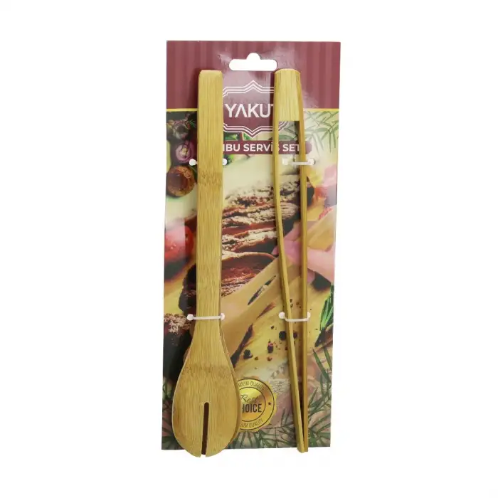Yakut-10552 ( 2pcs ) Ahşap Bambu Maşa Seti ( İnce Izgara & Kaşıklı Servis Maşa )*120