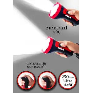 İtalyano Şarjlı 10w Projektör Led El Feneri 2 Mod Aydınlatmalı Uzun Menzil Işıldak Kambur Fener