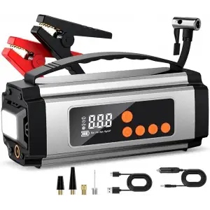 Pro Akü Takviye Şarj Cihazı 10000 Mah Akü Takviye Cihazı Akü Şarj Cihazı Lastik Şişirme Pompası 4in1 Jump Starter
