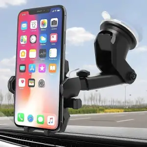 Araç İçi Ayarlanabilir Telefon Tutucu, Evrensel Uzun Kollu, Ön Cam İçin Akıllı Telefonlar İçin - Siyah