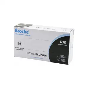 Broche ( M ) ( Siyah ) ( Pudrasız ) ( Nitril ) Muayene Eldiveni ( 100lü )*1x20