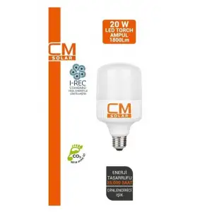 Cmsolar Led Torch Ampul 20w E27 Duy 6500k Beyaz Işık 1800 Lümen
