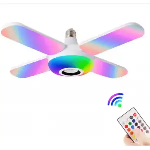 Lamba 4 Kanatlı E27 Duya Takılan Kumandalı Katlanabilir Led Müzik Lamba Işığı Avize Bluetooth Hoparlör