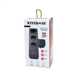 Wınnboss-3397 Siyah Termal Akım Korumalı ( 3xpriz ) ( 3xusb ) (1xtype-c) Duvar Tipi Priz*48