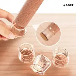 4lü Keçeli Şeffaf Silikon Sandalye Ayak Koruyucu Seti