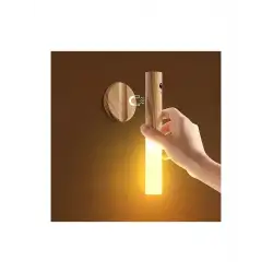 Sensörlü USB Şarjlı Mıknatıslı Taşınabilir Duvar Aplik Masa Lambası Ahşap Görünümlü Gün Işığı