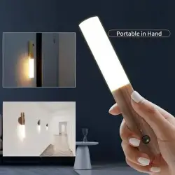 Sensörlü Usb Şarjlı Mıknatıslı Taşınabilir Duvar Aplik Masa Lambası Ahşap Görünümlü Gün Işığı