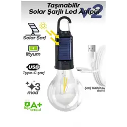 Panther Pt-331 (solar & Usb Şarj) (seyyar Ampul Model=rustik) Kamp Lambası (mandallı Kanca Askılık) (3-kademe Işık)*120