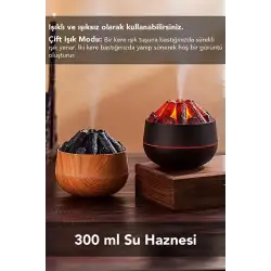 Egonex Ahşap Odun Ateşi Tasarımlı Hava Nemlendiricisi-Buhar Makinası-Aroma Difüzörü Led Işık Volkanik Alev 300ml