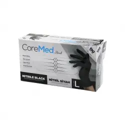 Coremed ( L ) (siyah ) ( Pudrasız ) ( Nitril ) Muayene Eldiveni ( 100lü )*1x20
