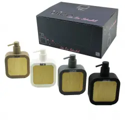 İbico İ21-059 ( Dikdörtgen & Düz ) ( Bambu & Renkli Plastik ) Sıvı Sabunluk ( 400ml )*12x4