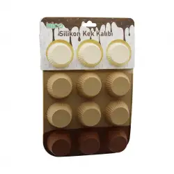 İbico İ22-042 (klasik Çizgili Şekil) ( 12li & Mini ) ( Silikon ) Muffin Kek Kalıp (askılıklı)*6x10