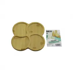 İBİCO İ22-184 ( YUVARLAK & 4 BÖLMELİ ) AHŞAP BAMBU SERVİS SUNUM TEPSİ & TAHTASI ( 20X1.5CM )*36
