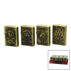 KANTAİ LIGHTER 3-SDA-31-4 ( SARI ) ZİPPO ÇAKMAK ( ESKİTME KABARTMA KARTAL & SİLAH & GEMİ RESİMLİ )*24X20