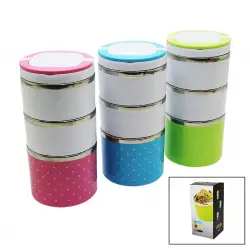 Lunch Box-10779 ( Puantiyeli ) ( 3lü ) Sefer Tası & Saklama Kabı 1.23lt*36