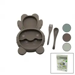 QLUX BSF-00981 BLW SET NO-1 (AYICIK MODEL=3 BÖLMELİ) BEBEK BESLENME SETİ (3PCS=MAMA KABI-KAŞIK-ÇATAL)(500ML)(RENKLİ PLST)*12=K