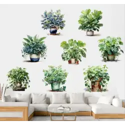 Saksılı Çiçek Tasarımlı 8li Sticker Mc-480a