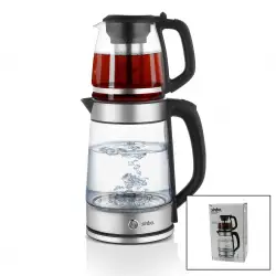 Sinbo Stm-5848 ( Cam ) Elektrikli Çay Seti (çaycı) ( 2lt+1.2lt ) (1500w) (mavi Ledli) (360°) (çelik Süzgeç) (krom Kaplama)*4