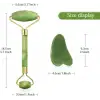 Egonex Yeşil doğal yeşim taşı yüz masaj aleti ve kalp gua sha yüz bakım taşı 2li set jade face roller