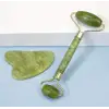 Egonex Yeşil doğal yeşim taşı yüz masaj aleti ve kalp gua sha yüz bakım taşı 2li set jade face roller