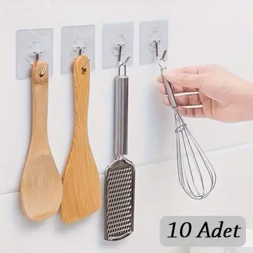 10 Adet Kendinden Yapışkanlı Şeffaf Askı